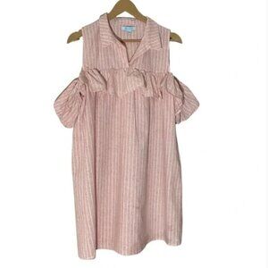 She + Sky pink and white stripe ruffle cold shoulder shirt midi dress Size L